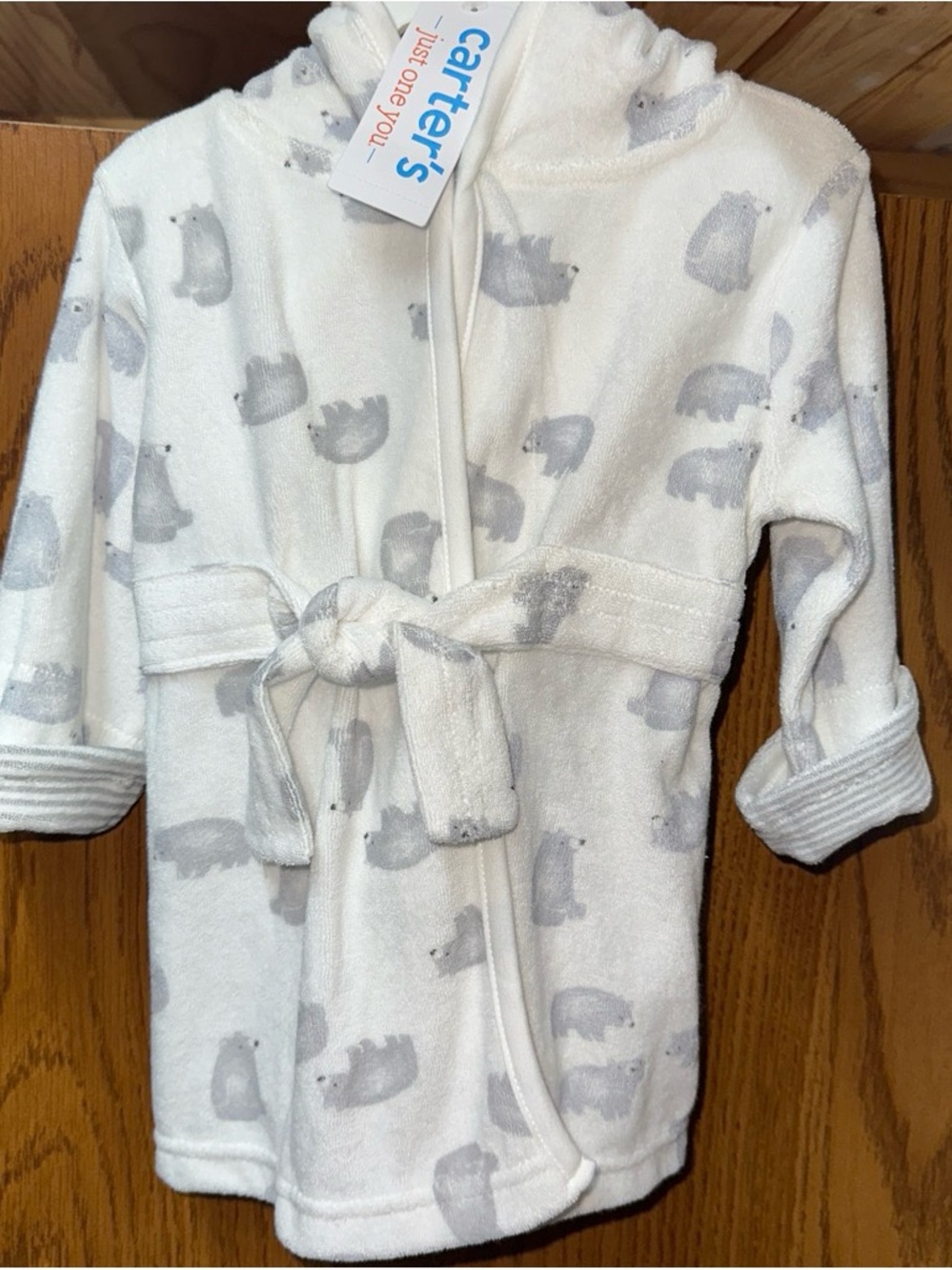 0-9mo Carter's White & Gray Polar Bear Hooded Kids Pajama Robe